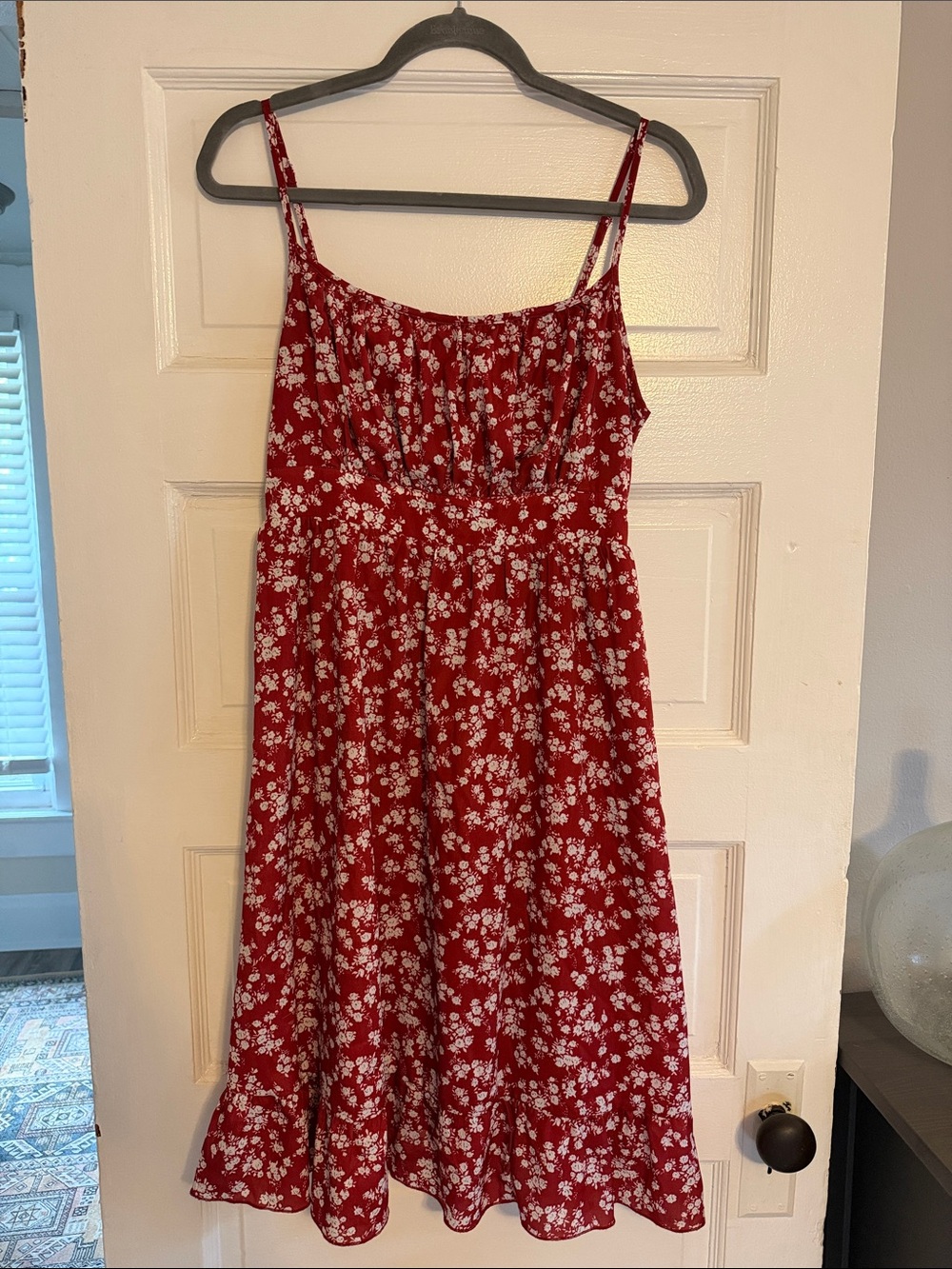 Grace Karin Red Floral Midi Dress with White Blossom Print